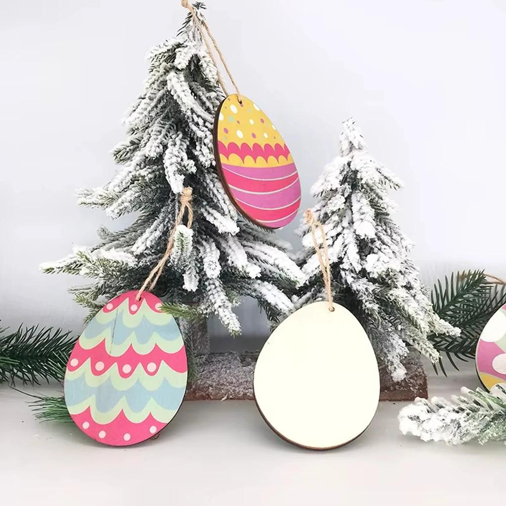 12/18/24/30pcs Wooden Pendants Easter Kids Diy Painting Filled Colored Eggs Hanging Crafts 2025 Easter Ornaments Party Supplies