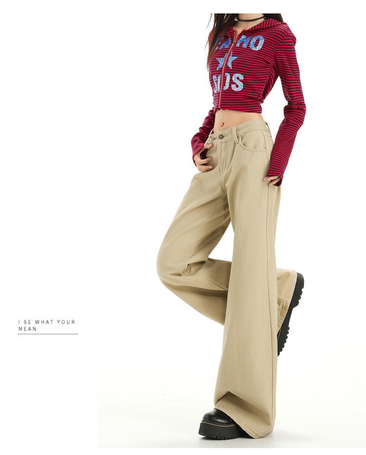 Damen Khaki Micro-Flared Jeans: Locker, Figurbetont, Gerades Bein, High Street Style für den Herbst