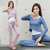 Women's Korean-Style Slimming Yoga Set with Chest Pads - Nude-Feel Double-Sided Brushed Medium-Long Sleeves
