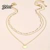 Double-layered Necklace Women Faux Pearl Decor Heart Pendant Lady Layered