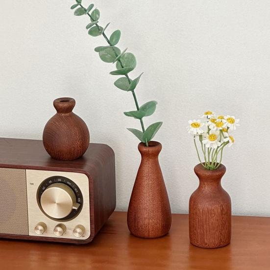 Mini Vaso de Madeira para Flores Secas Feito à Mão Vaso de Flor de Madeira Natural Pequeno Vaso Decorativo para Mesa Estante Decoração de Casa
