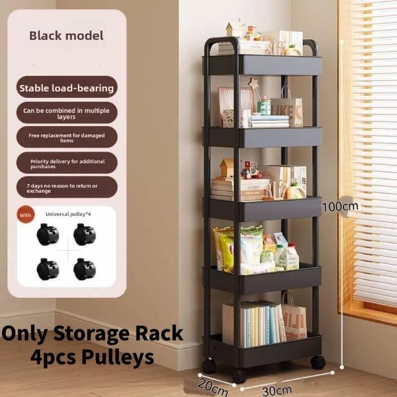 

Маленькая тележка для хранения с откидными вращающимися мобильными полками для организации кухни и спальни Black Five Storey