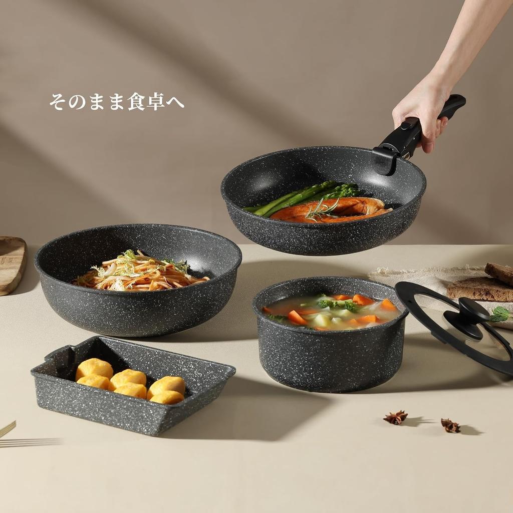 CAROTE Frying Pan IH Gas Stove PFOA and other harmful substances detachable marble compact EW Series 26cm, & Compatible, free, handle, 5-layer