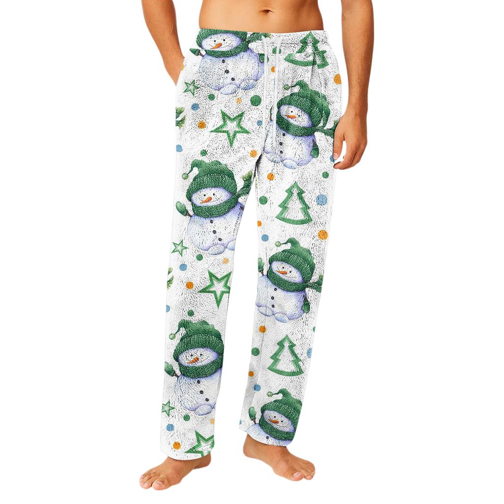 Men's Drawstring Pocket Flannel  Pants Homewear Sleep Pants