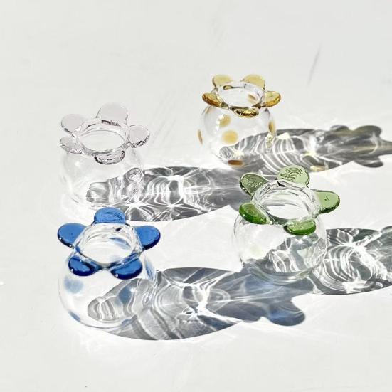 Miniature Glass Flower Figurine Small Hand Blown Faux Crystal Flower Bouquet in Vase