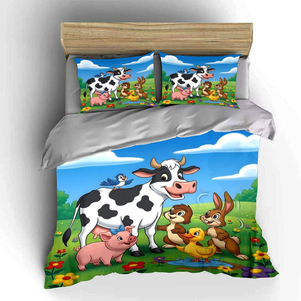 Cartoon Farm Animals Happy Gathering Duvet Cover Set With 3D Printing Design Soft Polyester Bedding Set All-Season Comfort