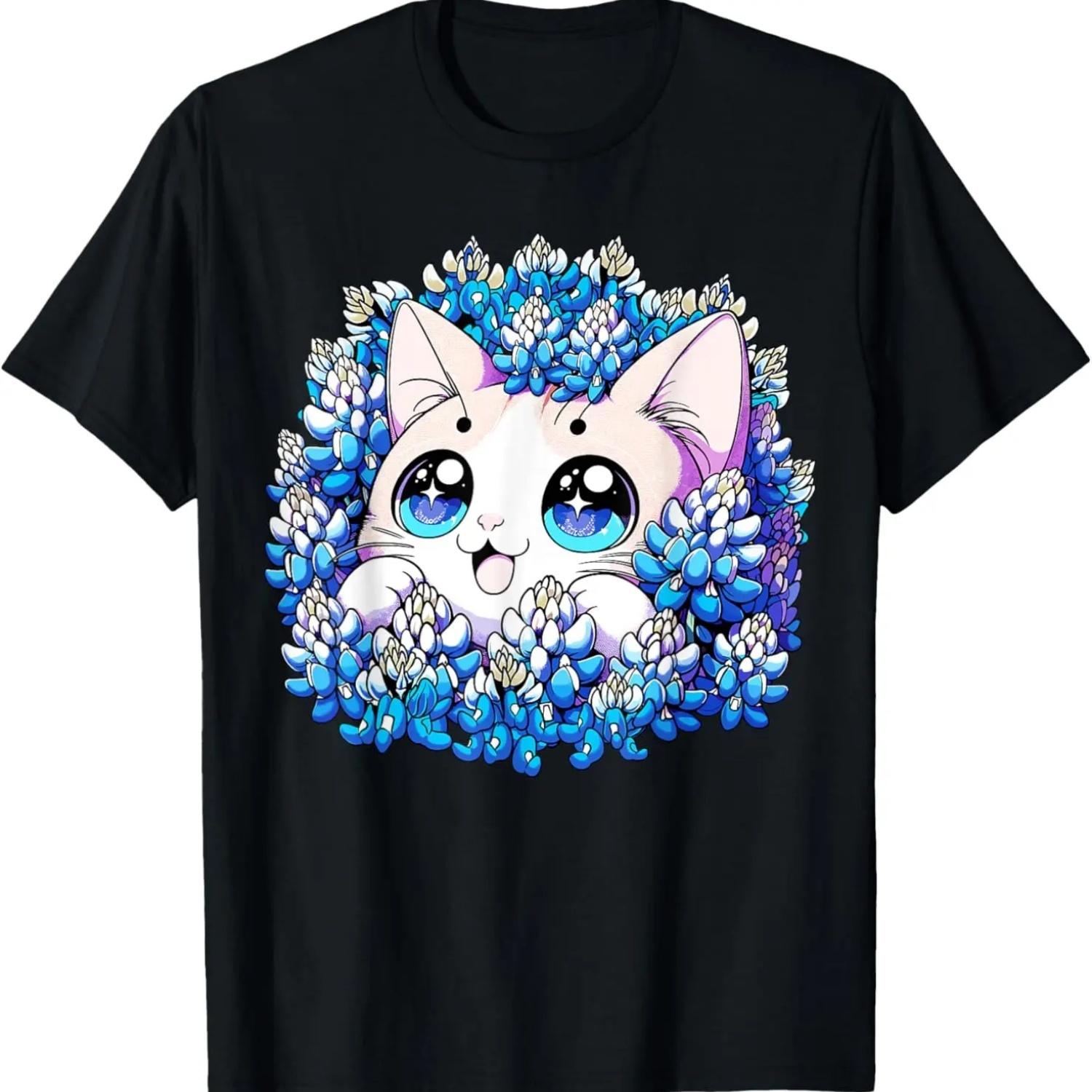 Cute Cat In Bluebonnets Texas Wildflowers Flowers T-Shirt S чёрный