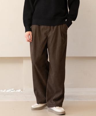 CHAMBROS Corduroy Wide Pintuck Elastic Pants [Brown]