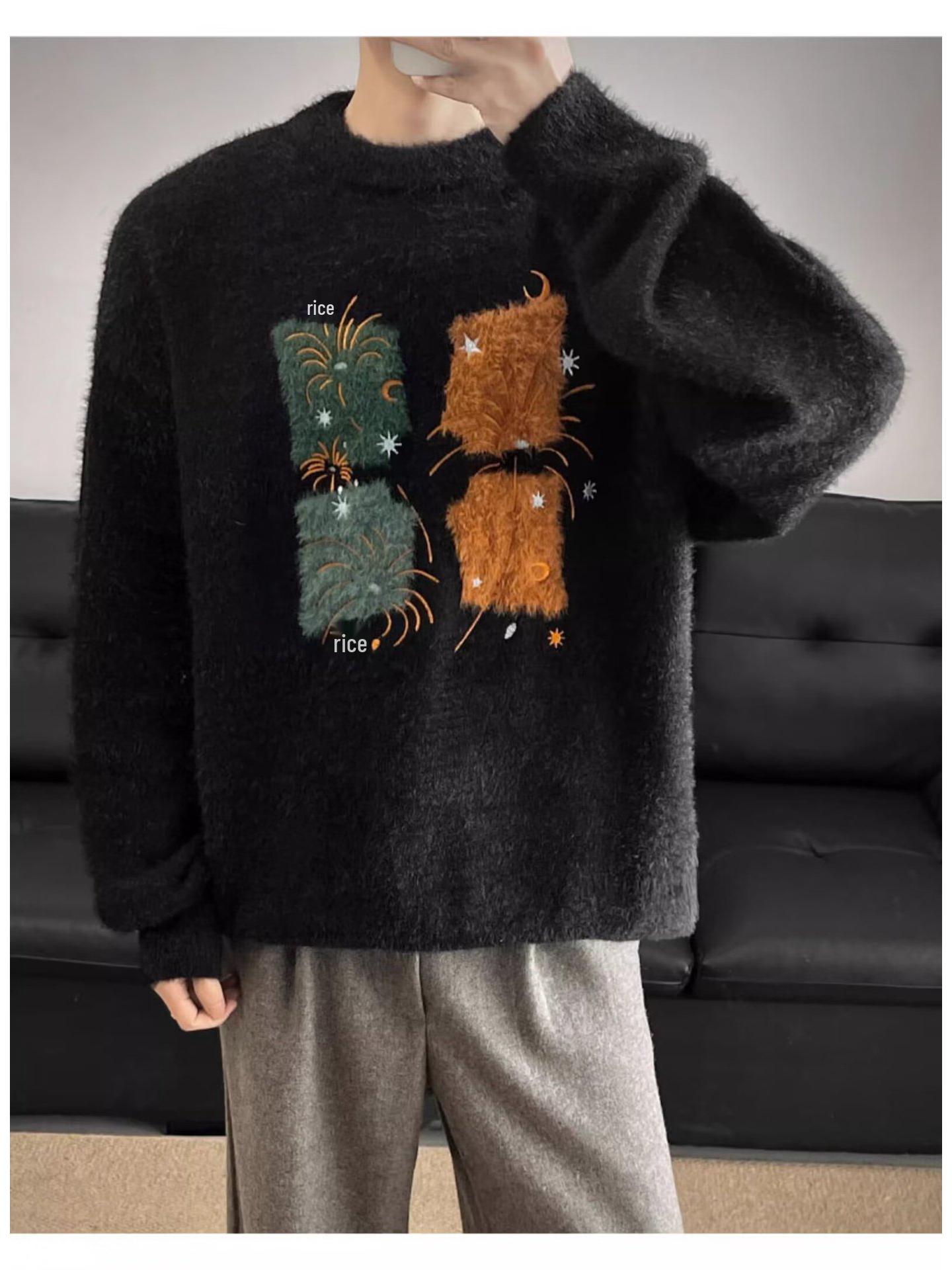 

Men s Retro High Street Embroidered Autumn/Winter Knit Pullover L