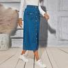 Plus Size Denim Skirt Women High Stretch Button Front Long Midi Streetwear Outfit 1XL 2XL 3XL 4XL 5XL