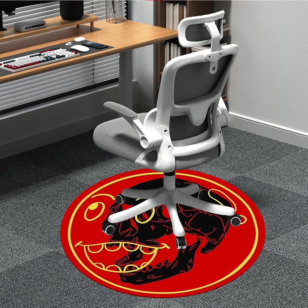 1pc Skull Red Office Round Area Rug, Indoor Mat Suitable For Office, Under Office Chairs Bedroom Living Room Home Decor, Room Deco