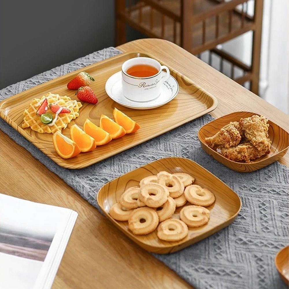7Pcs/Set Imitation Wood Grain Snack Plates 14cm Square Tray New Simple Tea Art Dish