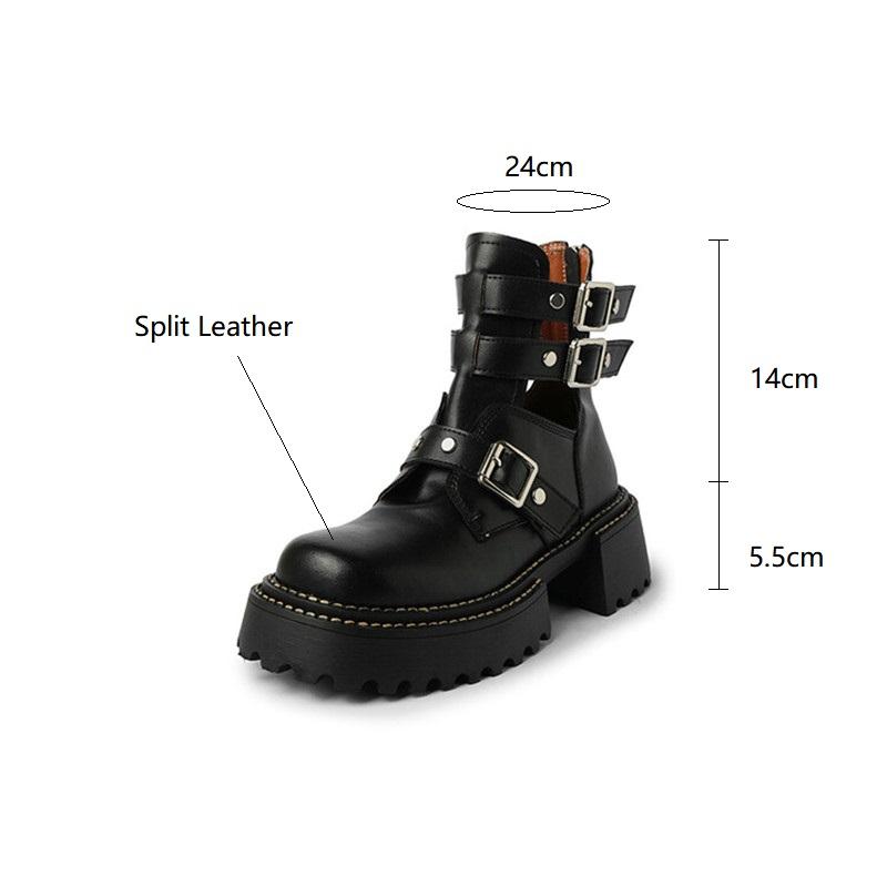 Fashion New Autumn/winter Women Boot Round Toe Platform Shoes Split Leather Fashion Belt Buckle Boots Short Boots for Women Handmade
