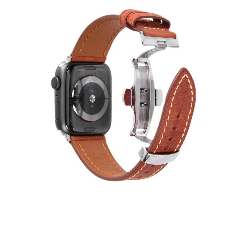 Luxury Genuine Leather Butterfly Buckle Strap for IWatch Serie 3 4 5 6 Se 7 BandFor Apple Watch 38MM 40MM 42MM 44MM