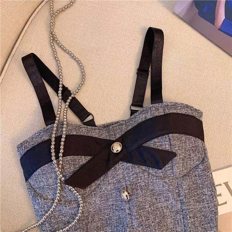 Bow Shaped Short Camisole Vest for Women In Summer Sweet and Spicy Sexy Wearing Out Irregular Fishbone Top