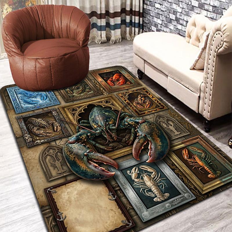 Lobster Art Collection Pattern Rug Floor Mat for Living Room or Bedroom Soft and Comfortable Carpet a Gift for Birthday and Holiday.