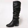 Fashion Women's Fashion Chunky Single Boots Winter Season New Pointed Head Side Zipper Rivets Non-slip High Boots