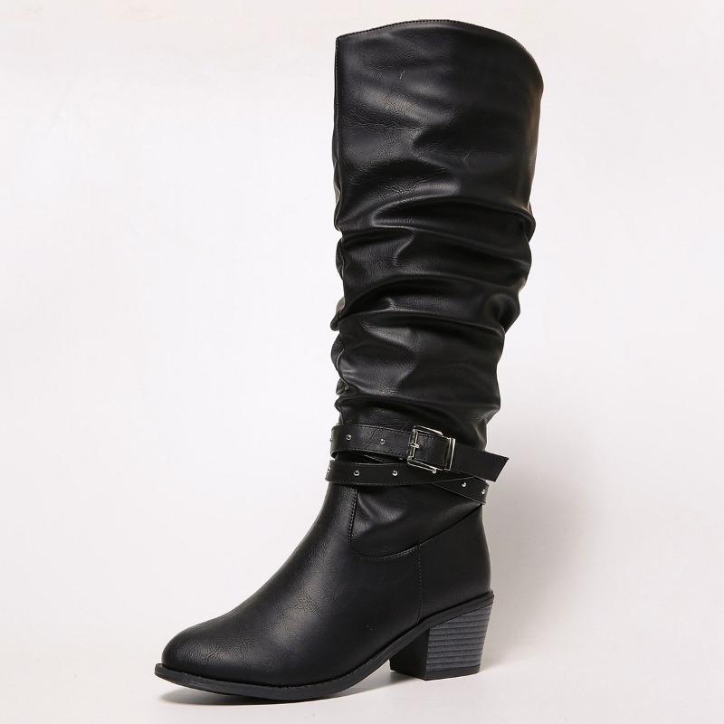 Fashion Women's Fashion Chunky Single Boots Winter Season New Pointed Head Side Zipper Rivets Non-slip High Boots