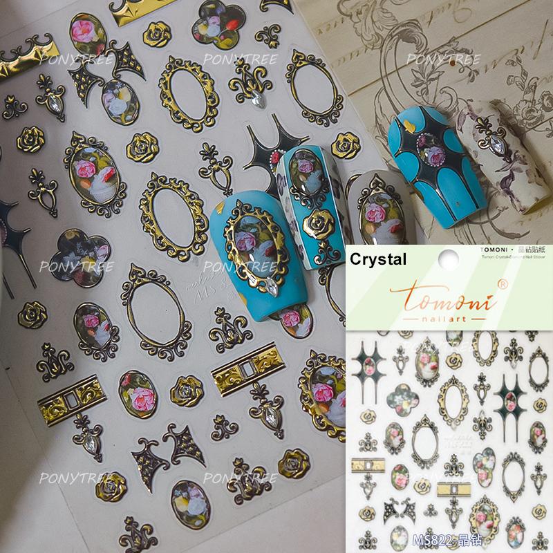 Retro Gold Silver Star Sun Moon Flower Gothic Love Geometric Shapes Starburst Nail Art Stickers Manicure Decals Decoration