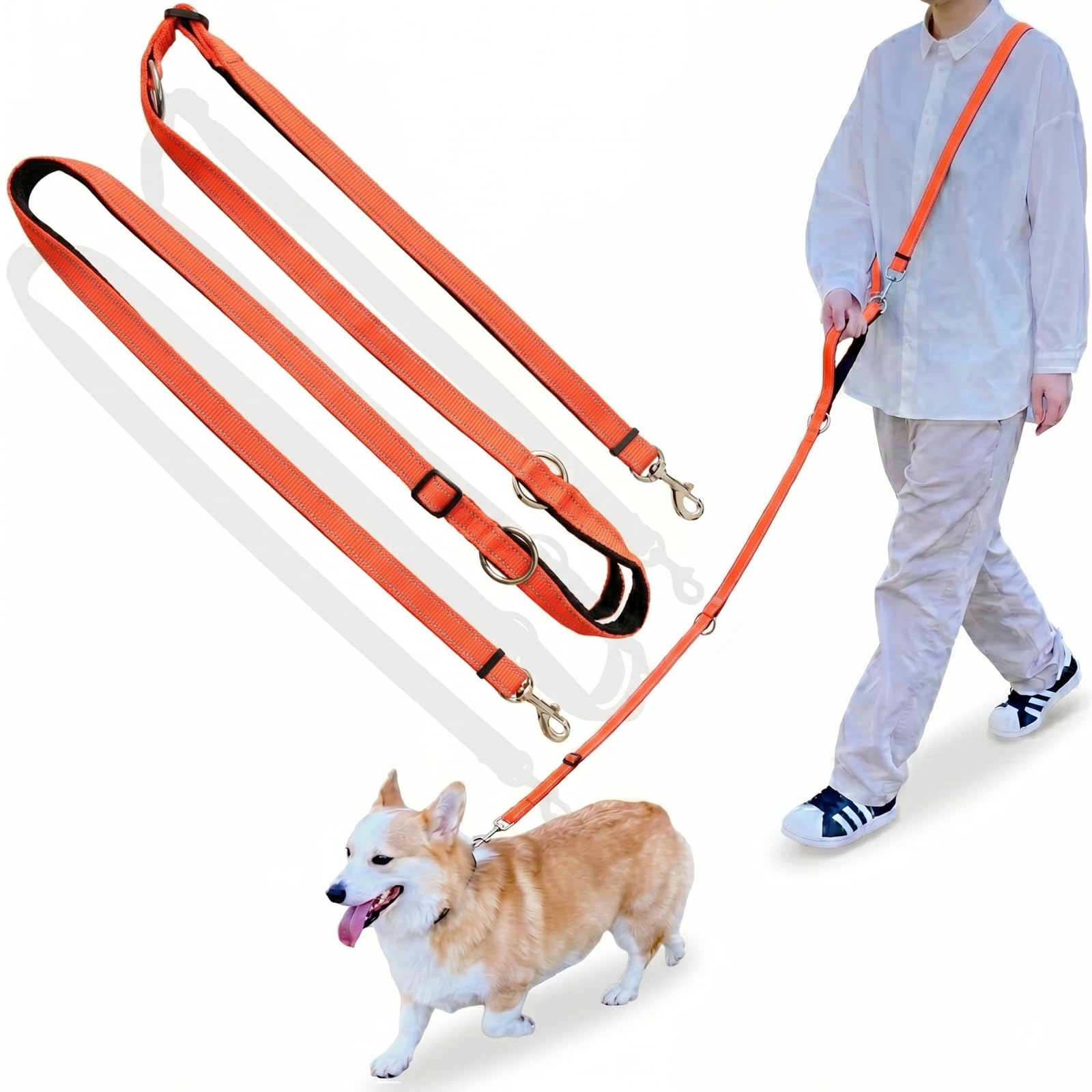 

Shoulder Leash for and Large Adjustable with Double Width Lil&Fam Dogs, Small, Medium, Sizes, Length, Handle, 3.2m Long, Strap, Shoulder/Crossbody помаранчевий