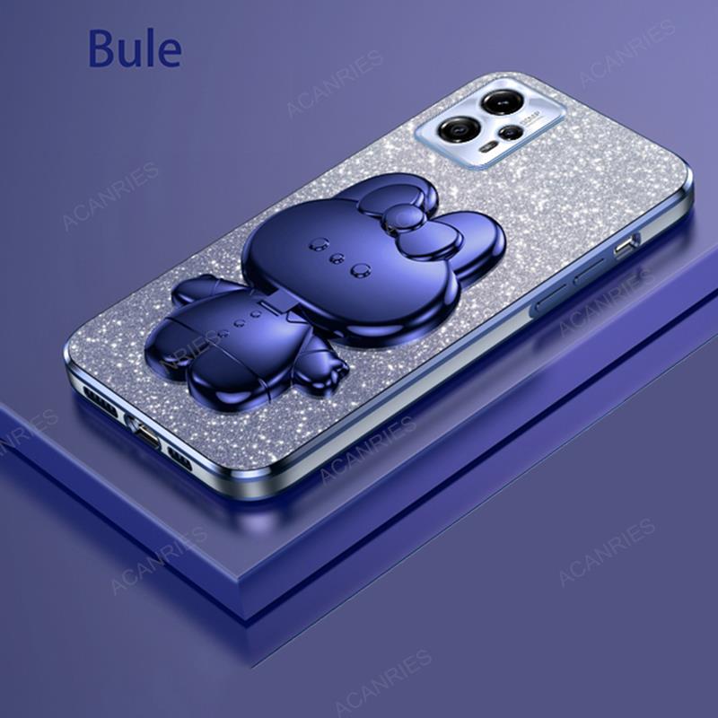 Cute 3D Rabbit Makeup Mirror Stand Plating Case For Motorola Moto G13 G23 G53 G72 G73 E13 E20 E22 E32 E6s E7 Plus Protect Cover