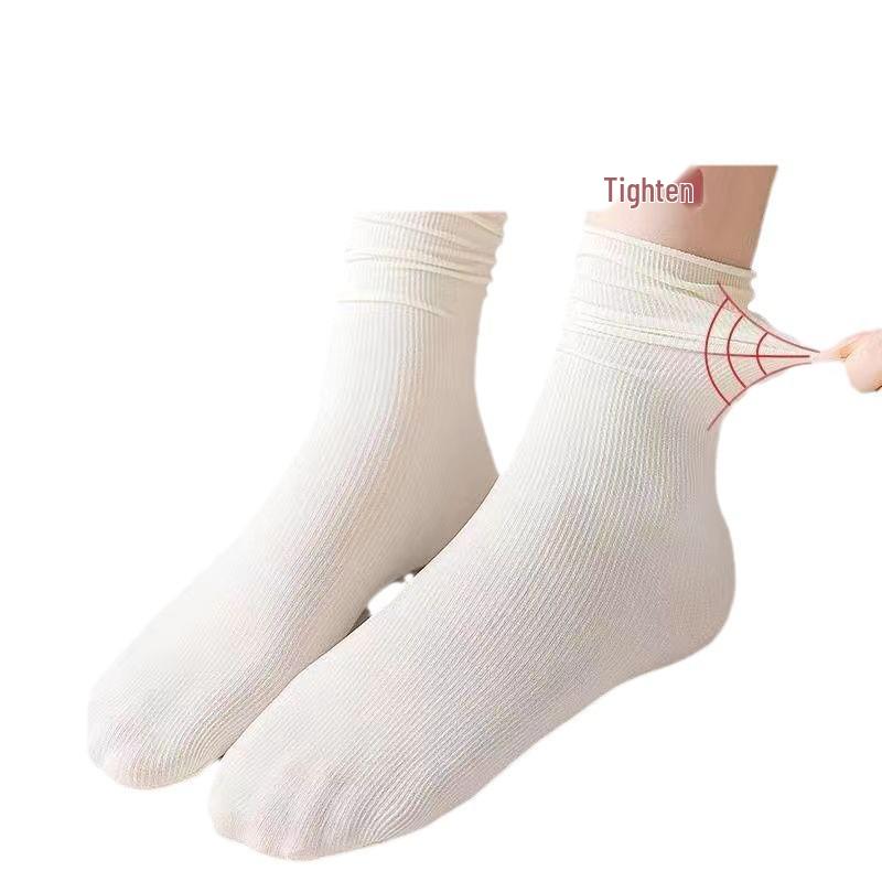 Women's Mid-Calf Ice Socks: Non-Slip, Japanese Style, Pure White for Summer, Spring, and Autumn. Trendy Street Style Over-the-Knee Design.