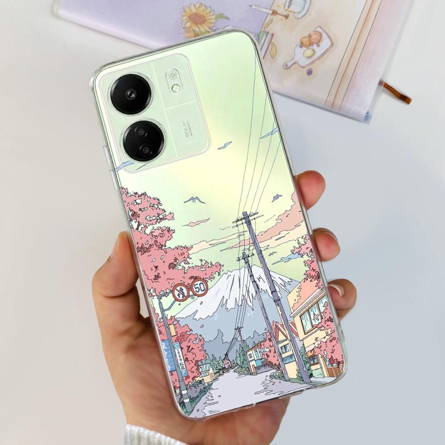 For Xiaomi POCO C65 Case Transparent Silicone Soft TPU Phone Cover For Xiaomi Mi Poco C65 Protective Bumper PocoC65 Flower Funda