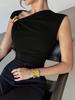 Temperament eenvoudig mouwloos metalen ringontwerp effen kleur dun vest top dames