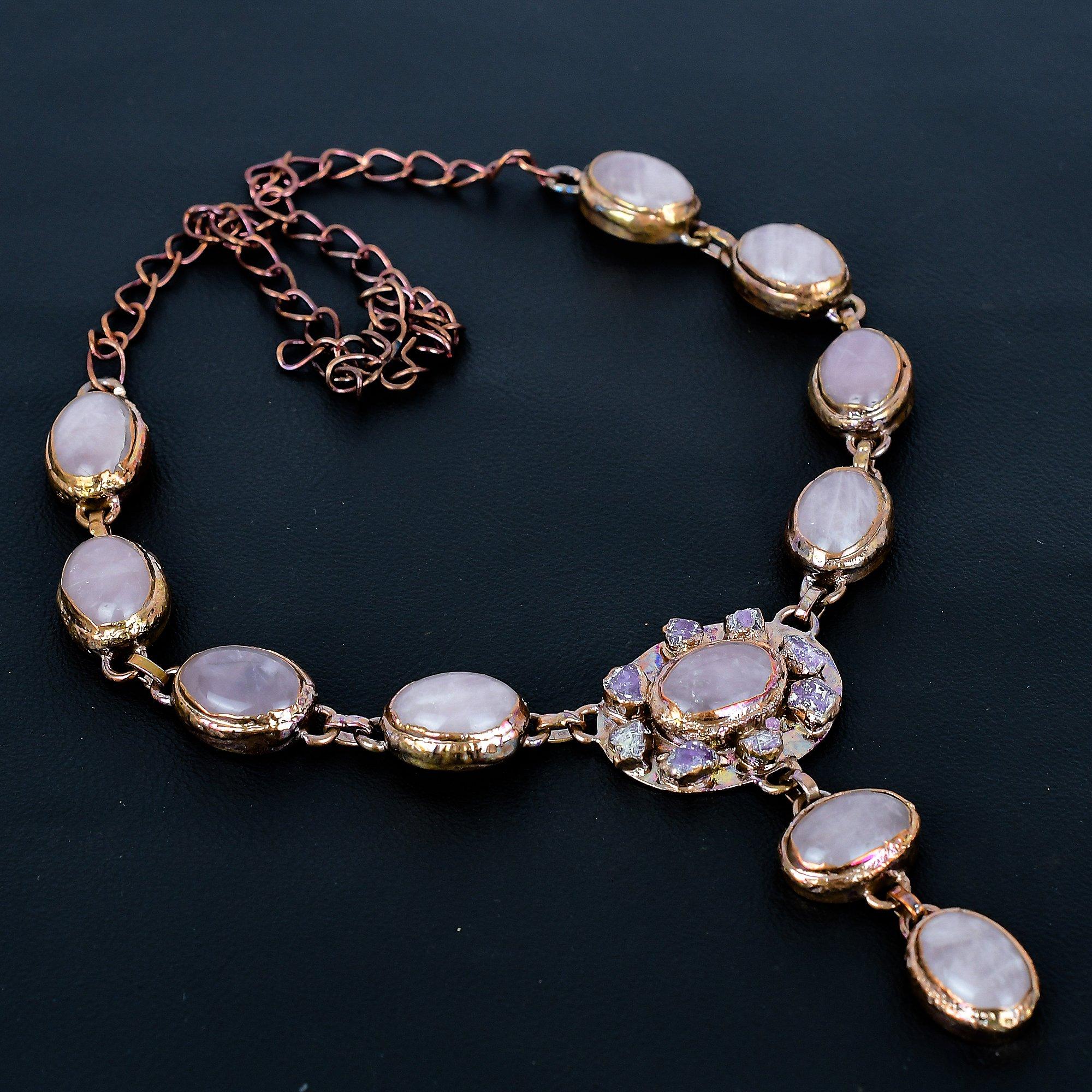 

Rose Quartz Necklace, Copper Electroformed Jewelry, Gemstone Necklace, Gift For Her Handmade Dainty Jewelry