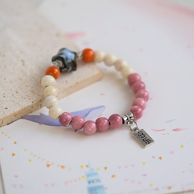 Jingdezhen ceramic bracelet batch goods, national style girls small fresh pink flower bracelet, versatile new Chinese bracelet.
