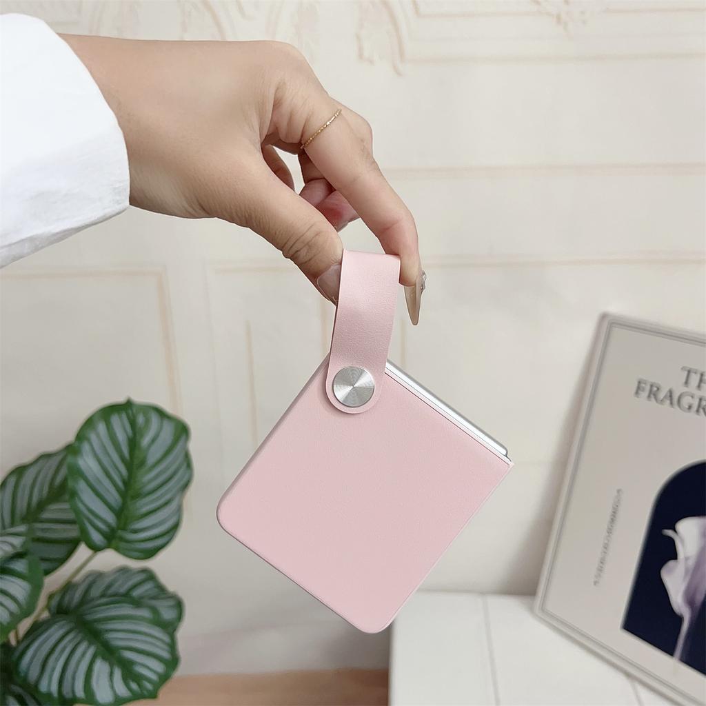 For Samsung Galaxy Z Flip7 5G Case PU Leather + PC Phone Cover with Grip Strap