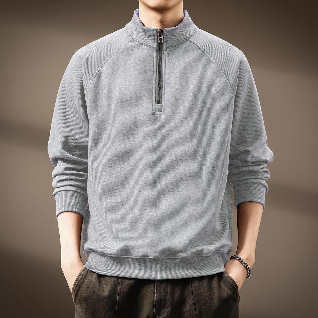 Men's Retro Half-Zip Heavyweight Hoodie - Winter Velvet, Loose Fit, Stand Collar, Large Size.