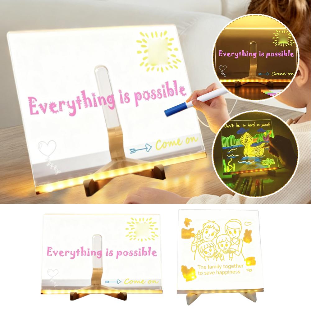 LED Note Board Night Light with 7 Colorful Pen Lighted Acrylic Drawing Board Glowing Message Marker Board For Office School Home
