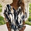 Women Plus Size V Neck Half Zip Long Sleeve Striped Printed Blue White Sweatshirt