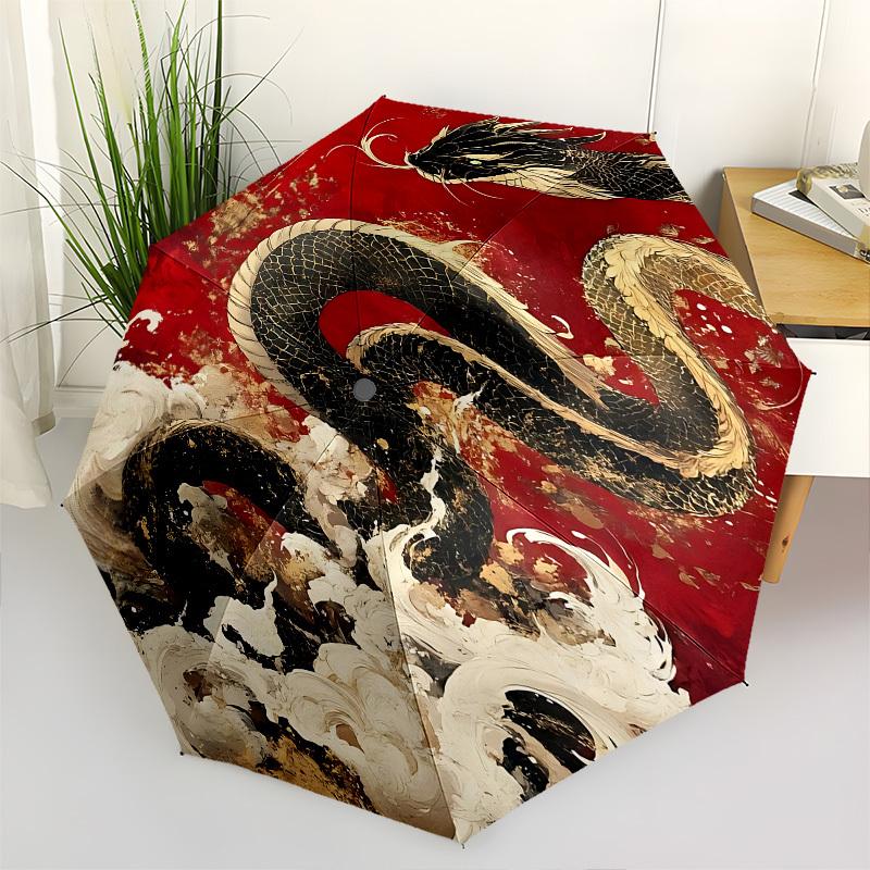 

Dragon, Artwork Themed Automatic Opening and Closing Umbrella, Brightly Colored 8 rib Portable Umbrella, Suitable for Men and Women, A Perfe