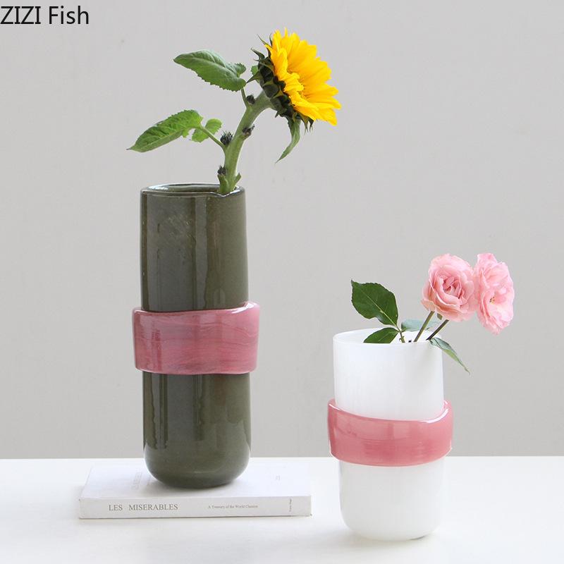 Thickened Stained Glass Vase Handicrafts Flower Pots Table Decoration Flowers Arrangement Floral Vases Room Aesthetic Decor