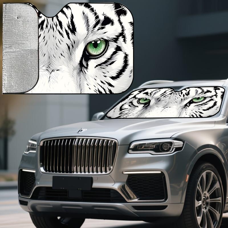 1Pcs White Tiger Pattern Windshield Sunshade UV Rays Heat Blocker Keeps Vehicle Cool Unique Design Fit Sedans SUVs Trucks RVs
