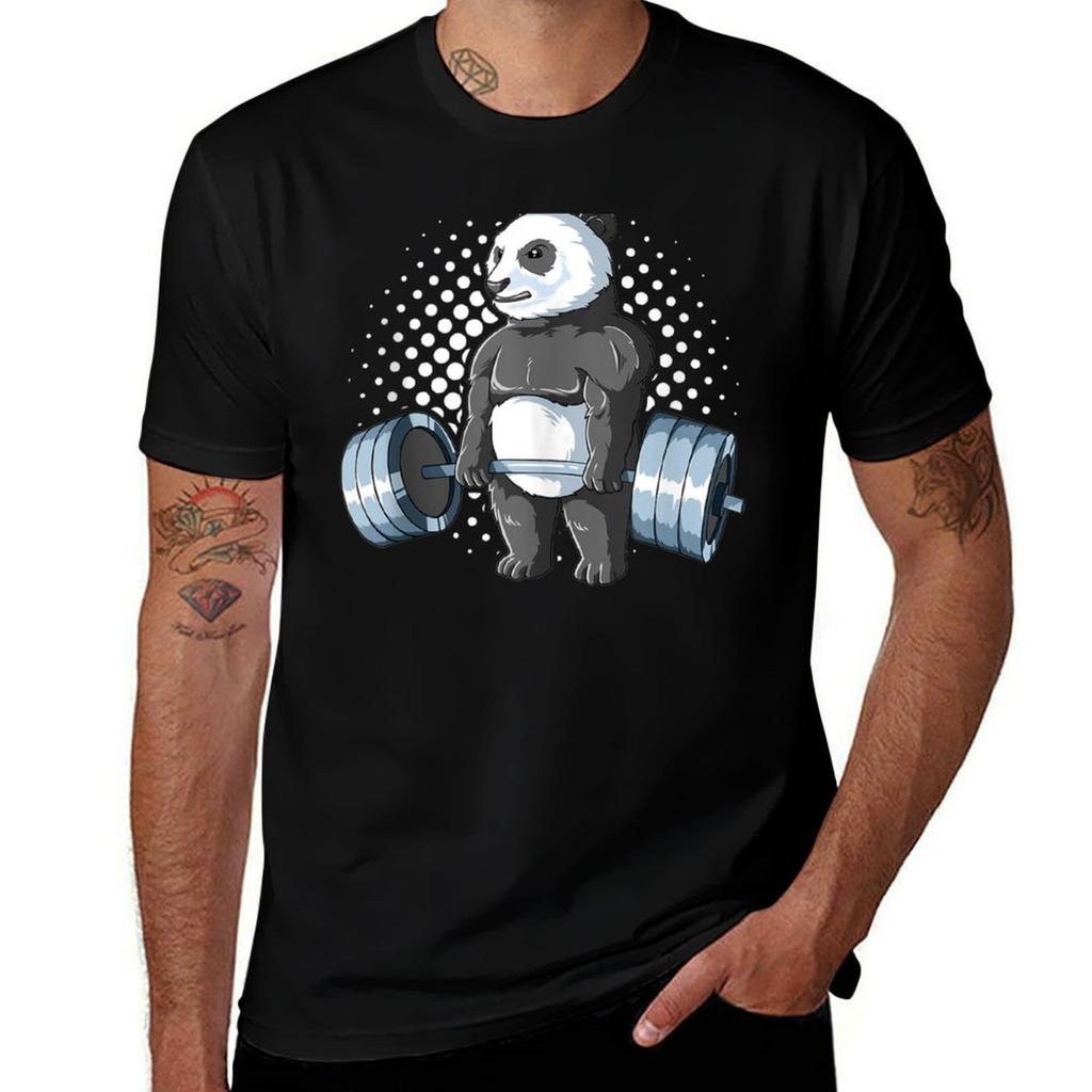 Weightlifting Panda Deadlifting Panda Powerlifting Gym Tshirt Simple Graphic Design Tshirt