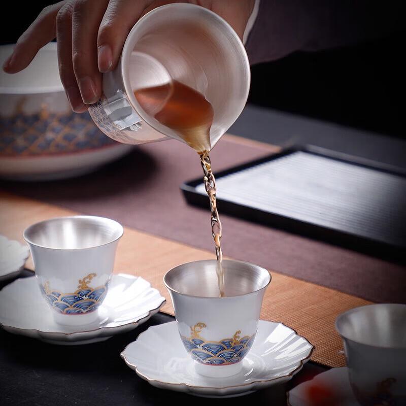 Ocean Wave Gilded Silver Enamel Kung Fu Tea Set