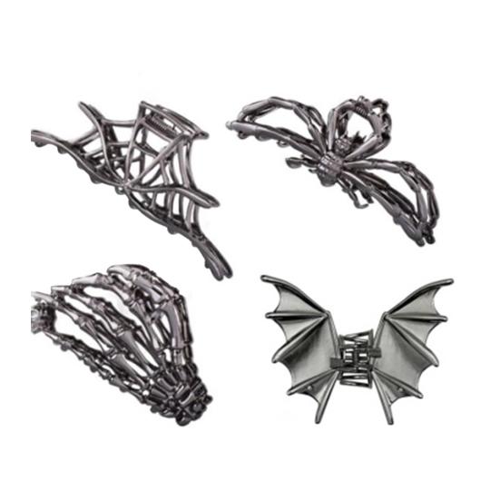 4Pcs Halloween Hair Claws Black Spider Web Skeleton Hand Bat Shape