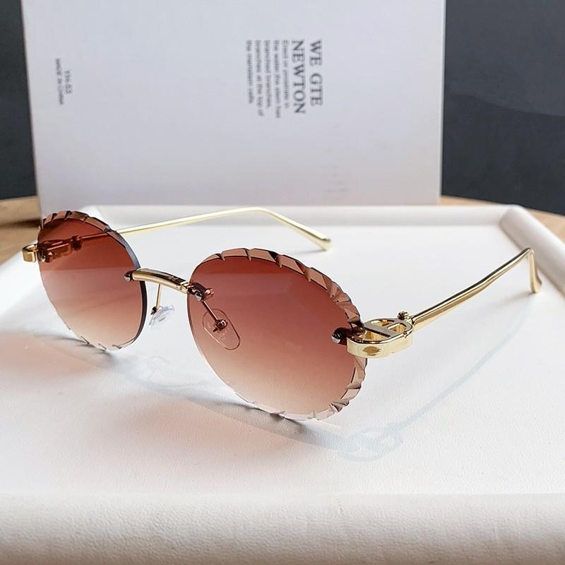 D House Elliptical Frameless Sunglasses With Pink Uv400 Protection For Travel And Fashion