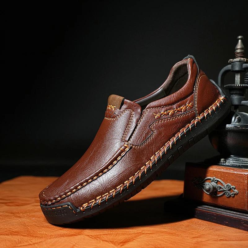 Fashion Brand Casual Business Leather Shoes Men's Handmade Platform Loafers Outdoor Anti Slip Comfortable Luxury Lazy Shoes Large Size