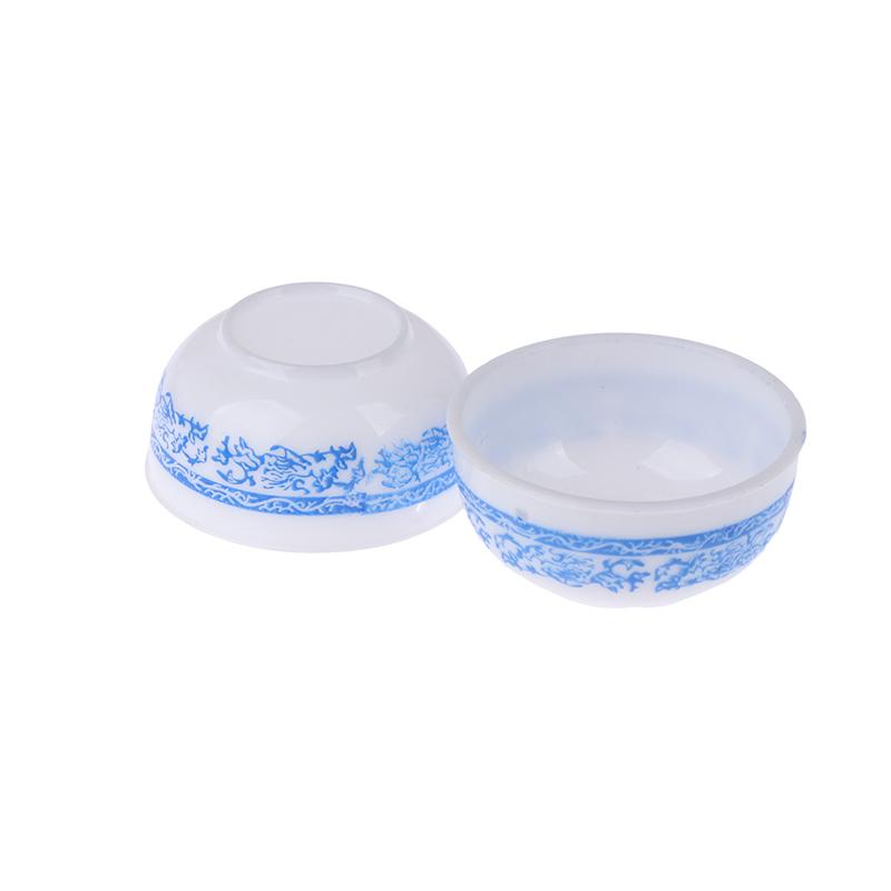 2Pcs 1:6 Dollhouse Miniature Bowl Blue And White Bowl Kitchen Tableware Decor