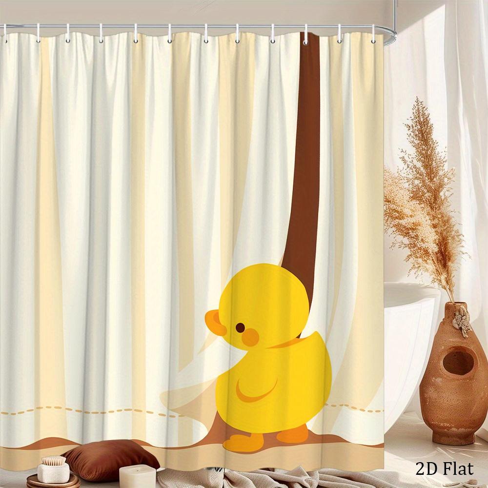 Monika Chen Yellow Cute Duck Shower Curtain Playful Rubber Duck On Striped Background Polyester Bath Curtain With 12 Hooks For Kids Decor