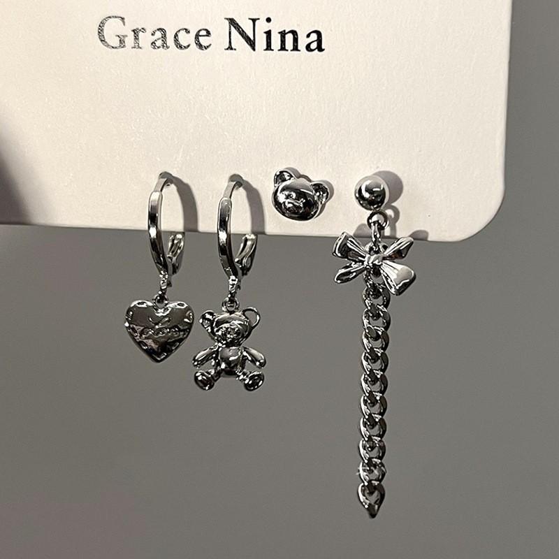 6PCS Black Heart Earrings Set for Women Simple Temperament Ladies Hoop Earrings Holiday Jewelry Gifts