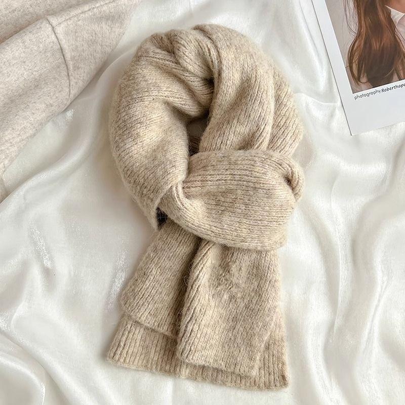 Korean Version Ins Colorful Knitted Scarf for Women Winter Wool Solid Color Student Warm Woolen Scarf for Male Couple