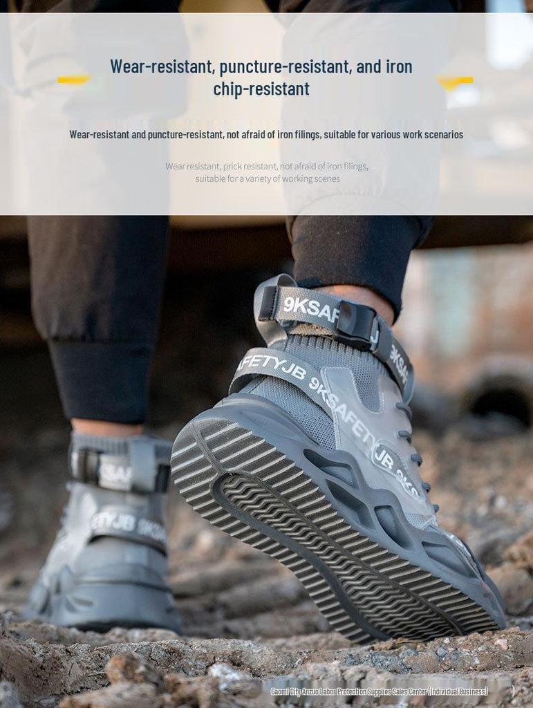 All-Season High-Top Safety Work Shoes: Anti-Smash, Anti-Puncture, Lightweight, Elastic Shock Absorption, Breathable Fly-Knit Design