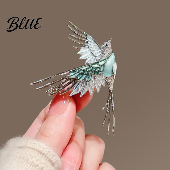 Bird Silhouette Brooch Pin 3D Design Lapel Pin with Cyan-Blue