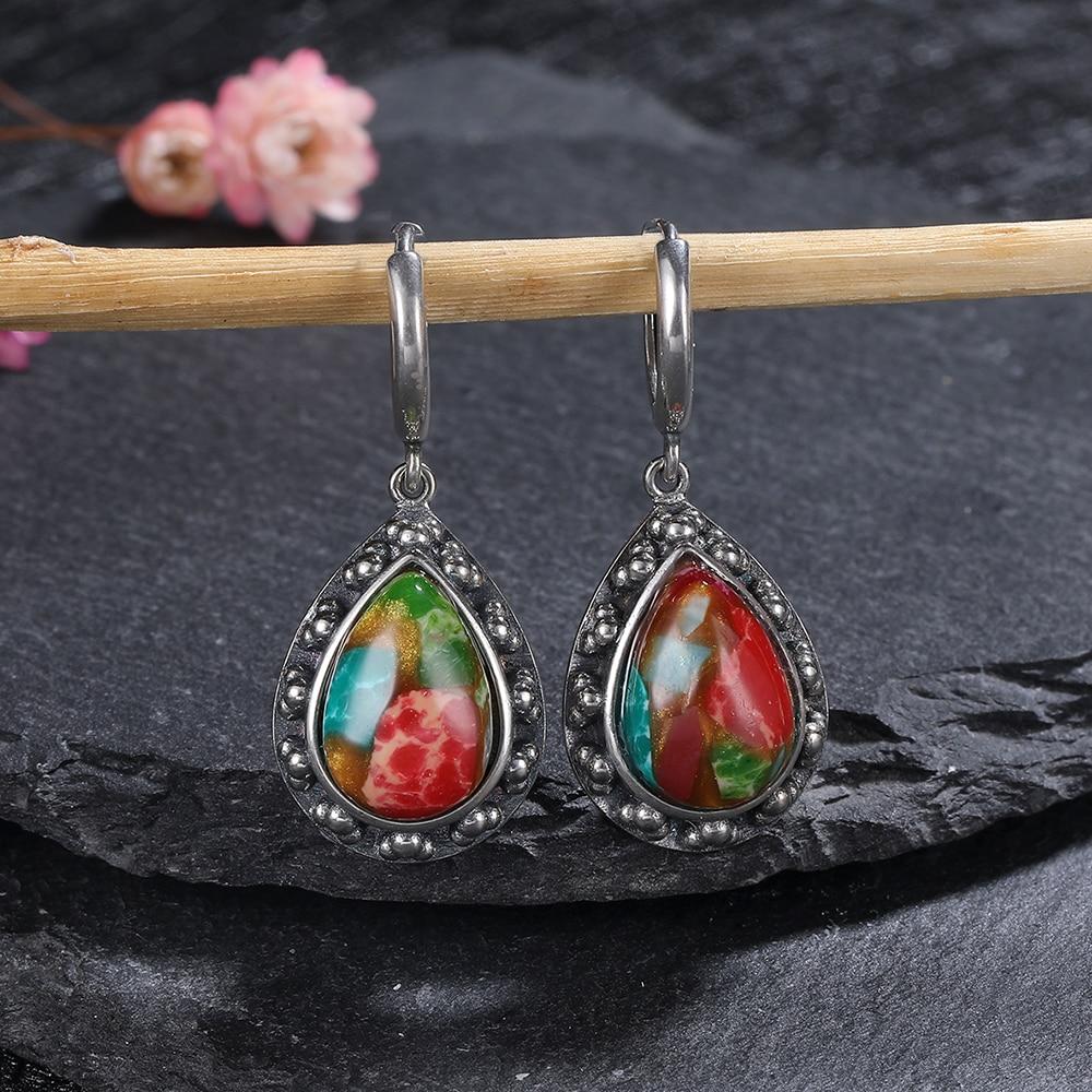 

Серебряные серьги в стиле ретро, ​​овальные круглые серьги из натурального императорского камня, юбилейные вечерние стильные украшения для ушей для женщин