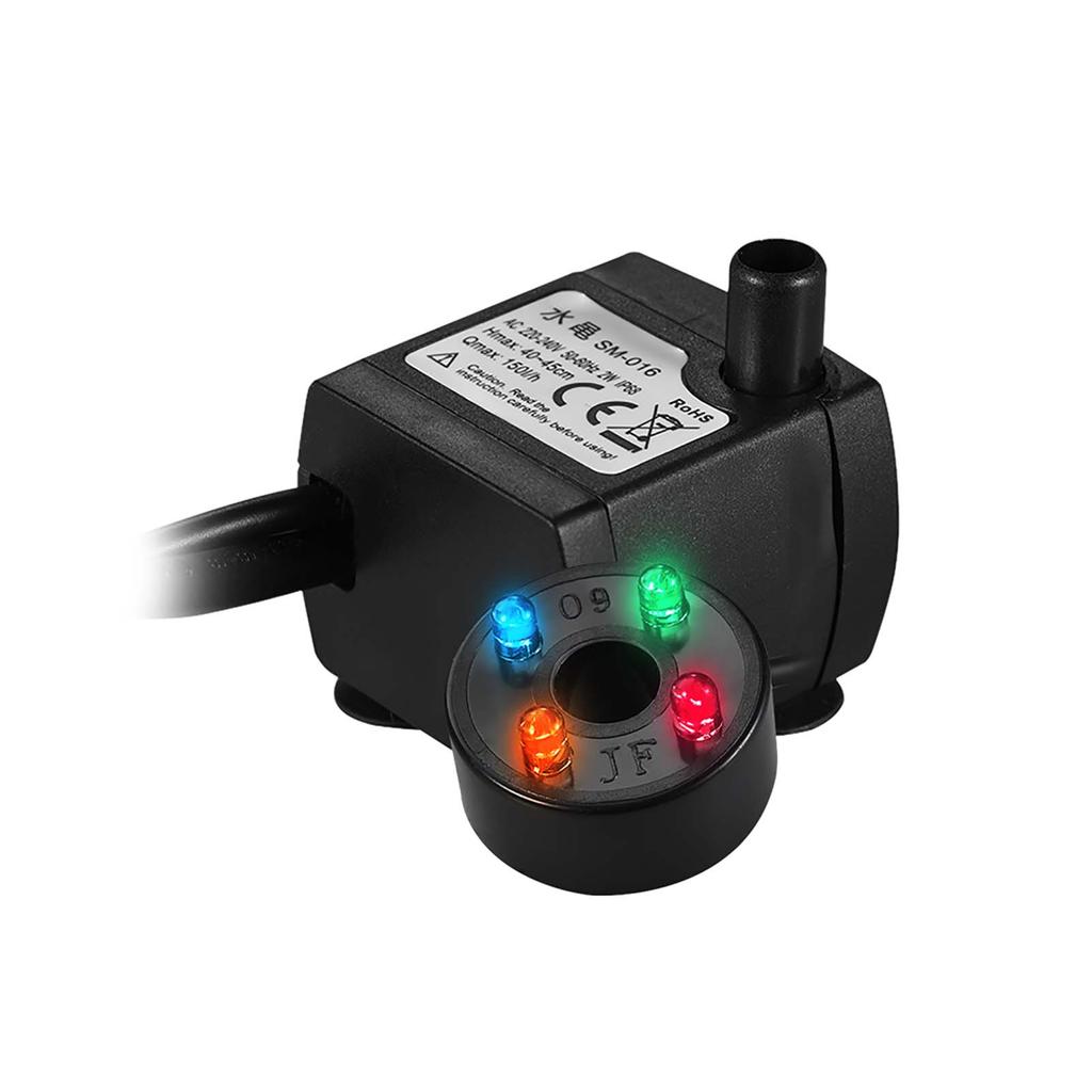 150L/H 2W Submersible Water Pump with 4 LED Light Ultra Quiet for Pond Aquarium Fish Tank Tabletop